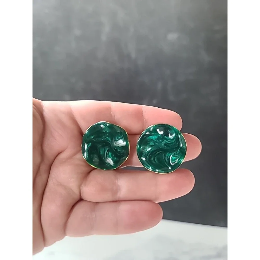 Vintage Green Enamel Stud Earring Lot